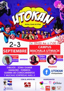 Afiche promocional del evento UTOKAN, a realizarse el próximo viernes 2 y sábado 3 de septiembre en el Campus Machala de la UTMACH.